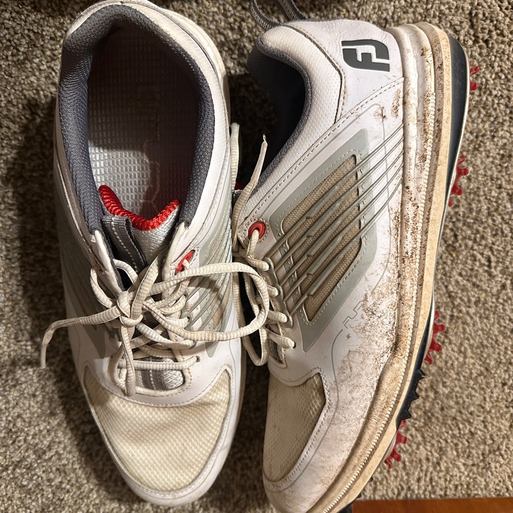 FootJoy Men's White and Red Athletic Golf Shoes